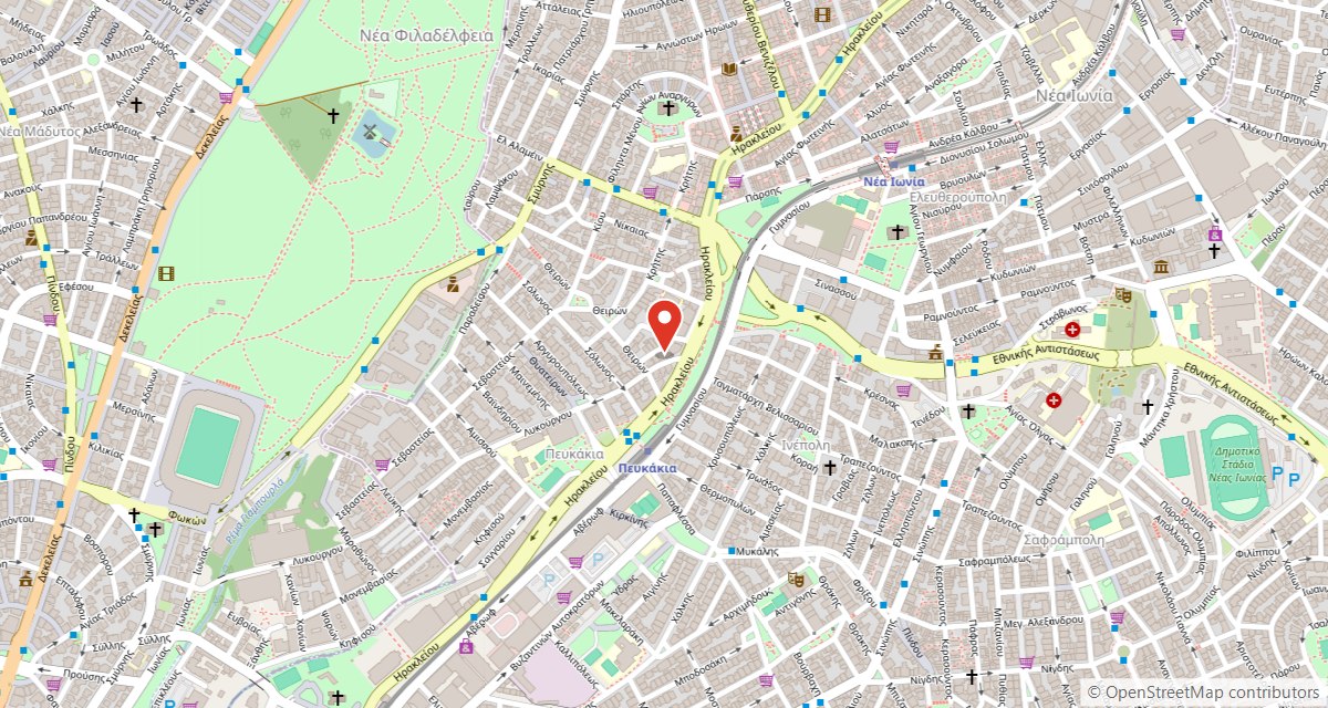 Map showing Pelmy Plus Medical at 2 Lykourgou St, 14233 Nea Ionia, Athens, Greece